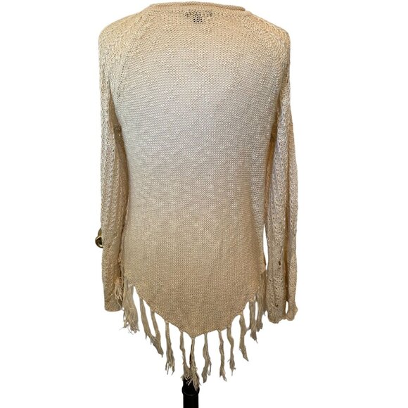 A Peach Sweater Women Large Beige Fringed Pullover Crochet Bohemian Bell Sleeves - Picture 13 of 13